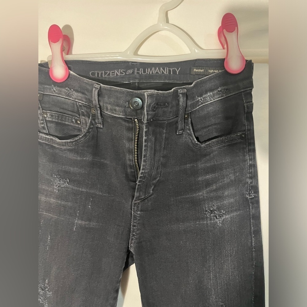 Citizens of Humanity Rocket Skinny High Rise Distressed Jean Porter Ashy Black - Picture 5 of 9